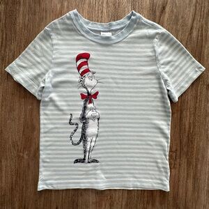 Dr. Seuss White and Light Blue Striped T-shirt with Cat in the Hat Design